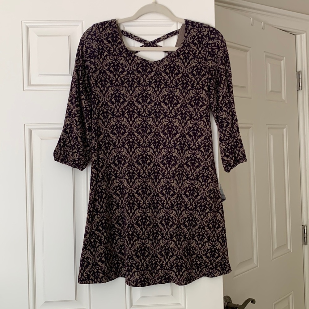 Purple and beige long sleeve dress